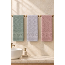 Elmas Motifli El Yüz Havlusu 50x90 Cm 3 Lü Set %100 Pamuk - Blush Garden Çok Renkli