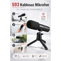 S93 2.4g Kablosuz Mikrofon 4 Ü 1 Arada Yaka El Kamera Üstü Masaüstü Mikrofon Podcast Vlog Yayın İçin