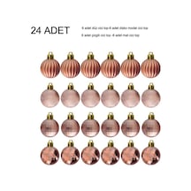 Rosegold Renk 3 Cm Yılbaşı Çam Ağacı Süsü 4 Model Cici Top 24 Adet
