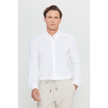 AC&Co / Altınyıldız Classics  Erkek Beyaz 360 Her Yöne Esneyen Pamuklu Slim Fit Dar Kesim Düğmeli Yaka Örme Gömlek Beyaz