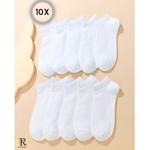 Trampler Unisex 10 Çift Ekonomik Beyaz Patik Pamuk Çorap Beyaz