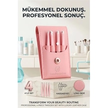 Profesyonel Kaş Alma Cımbız Seti - 4'lü Paslanmaz Çelik Ve Özel Deri Taşıma Çantalı 723129