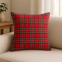 Turkıshrug Kıngdom Premium Kırmızı Ekose Yılbaşı Kırlent Kılıfı Zarif Noel Dekorasyonu 43 X 43 Çok Renkli