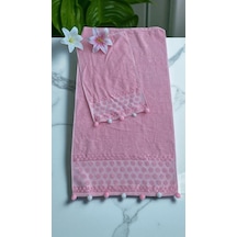 Analı Kızlı Pomponlu 2 Li Havlu Set Pembe