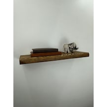60 Cm Ahşap Duvar Rafı, Kütük Duvar Rafı, Masif Raf Koyu Meşe