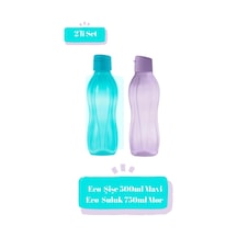 Eco Kolay Kapak Şişe 500 Ml Mavi Ve 750 Ml Mor Suluk Matara Çevre Dostu 2'li Set Siyah