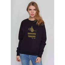 Osmanlı Torunu Tugra 1453 Baskılı Siyah Kadın Sweatshirt