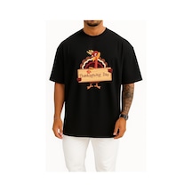Bahriyeli Collection Oversize Şükran Günü Akşam Yemeği Göğüs Tasarımlı Unisex T-shirt Siyah