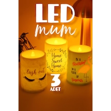 3lü Led Mum Kirpik Çelenk Flamingo Bardak Tipi Pilli Dumansız Alevli Dekoratif Yapay Mum Dekor Lamba