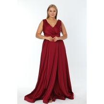 Ladies First Büyük Beden 3434 Bordo Uzun Abiye Elbise