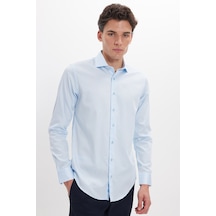 Tudors Erkek Slim Fit Dar Kesim %100 Pamuk Koton Saten Premium Seri Mavi Gömlek-46300