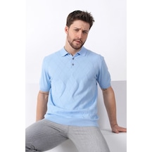 Ferraro Buzmavi Polo Yaka Baklava Desen Erkek Pamuk Triko T-Shirt