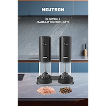 Neutron Ntl-pg-33d Pilli Tuz Ve Baharat Öğütücü Değirmen İkili Set Siyah