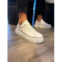 Jy144 Volt Bağcıklı Cilt Erkek Günlük Sneaker Yüksek Taban Ayakkabı Cbt Beyaz