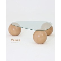 Modern Orta Sehpa & Top Sehpa Cam Sehpa & Küre Orta Sehpa - Açık Ceviz Top - Üçgen - Şeffaf Cam Ceviz