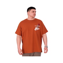 Mode Xl Büyük Beden Erkek T-shirt Bisiklet Yaka Rose U25032 Tarçın Kahverengi