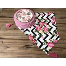 Zigzag Zemin Üzerine Çiçek Desenli Runner & Supla Çok Renkli