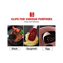 Pazly Barbekü Biftek Klipsi - Paslanmaz Çelik Ve Silikon - Yüksek Sıcaklık Dayanıklı - Gıda Kelepçesi - Kırmızı Kırmızı