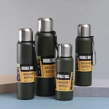 Novahub Yeşil Erkek Büyük Kapasiteli Termos Bardak Paslanmaz Çelik Vakum Çay Bardağı Kurşun Kafalı Ve Taşıma Halatlı 1 L Yeşil