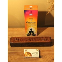 Ağaç Tabut Tütsülük & 10 Adet Palo Santo Konik Tütsü & 7 Çakra Çubuk 6lı Paket 250 Adet Tütsü