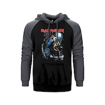 Iron Maiden Benjamin Gri Renk Reglan Kol Kapşonlu Sweatshirt Gri
