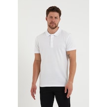 Erkek Regular Fit Polo Yaka Nakışlı T-shirt Beyaz