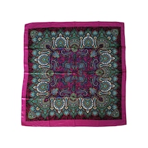 Tikitonki Etnik Çiçek Desenli Eflatun Rengi Saten Eşarp - 90x90 Çok Renkli Çok Renkli