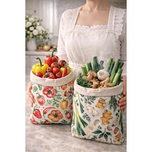 Premium Sebze Desenli Balmumu Gıda Saklama Torbası 2 Li Set 30x30 Cm Çok Renkli