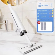 Hombey El Yıkamadan Kurtarır Mini Düz Tabaklı Mop - Masa, Mutfak, Banyo İçin Su Emici Hafif Tasarım Beyaz, 2 Bezli Standart Diğer