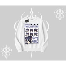 Biskilet Sweatshirt Twitch Emotes Cute Girl Anime Expression Beyaz