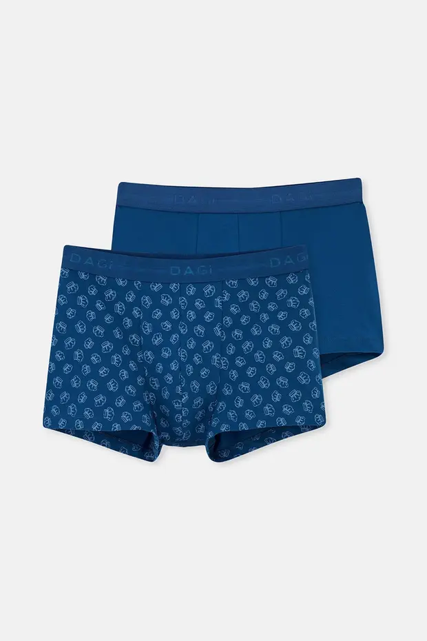 Dagi Erkek Lacivert 2'li Desenli Pamuk Boxer- 5210e