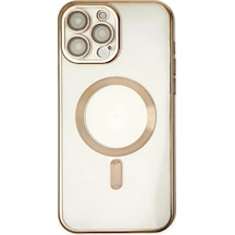 Apple iPhone Uyumlu  14 Pro İçin Kılıf Kamera Lens Korumalı M-safe Destekleyen Şeffaf Silikon Kross Kapak Gold