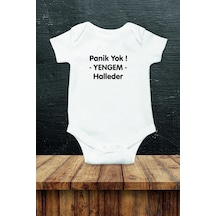 Hediyenza Panik Yok Yengem Halleder Özel Tasarım Bebek Zıbın Pamuklu Çıtçıtlı Body Beyaz