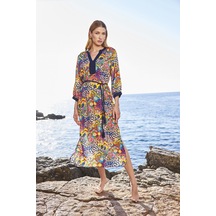 Monamise Kadın Çiçek Desenli Yırtmaçlı Truvakar Kollu V Yaka Elbise 25055 Lacivert Monamise Kadın Çiçek Desenli Yırtmaçlı Truvakar Kollu V Yaka Elbise 25055 Lacivert