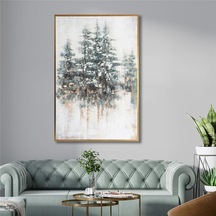 Yağlı Boya Dokulu Tablo Soyut Ağaçlar Manzara Altın Çerçeveli U01001-178841