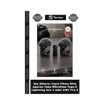 Ses Aktarıcı Yayın Cihazı Giriş Aparatı Yaka Mikrofonu Type-c Lightning Aux 2 Adet 3ın1 F11-2