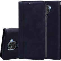 Xiaomi Redmi Note 9 / Redmi 10x 4g Buzlu İş Manyetik Yatay Flip Pu Deri Kılıf Tutucu Ve Kart Yuvası Ve Kordon Siyah