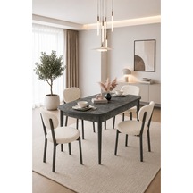Renlife Açılır Yemek Masası Ve Sandalye Seti Metal Ayaklı 4 Sandalye + 80x130 Masa Aris Aris Krem