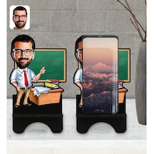 Kişiye Özel Erkek Öğretmen Karikatürlü Ahşap Biblo Telefon Standı (533056758)
