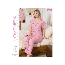 Lovenisa 12104 Kadın Bürümcük Düğmeli Pijama Takımı Pembe