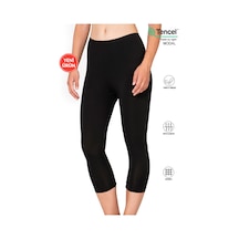 Özkan Underwear Özkan 27778 Kadın Premium Kumaş Modal Pamuklu Diz Altı Düz Kapri Tayt Esnek Rahat Yumuşak Siyah