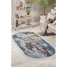 Dijidekor Halı Mavi Cool Modern Saçaklı Oval Kaymaz Kesme İnc... Mavi