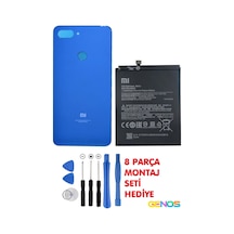 Xiaomi Mi 8 Lite Batarya Pil Bm3j + Xiaomi Mi8 Lite Arka Kapak Batarya Pil Kapağı + Montaj Set Mavi