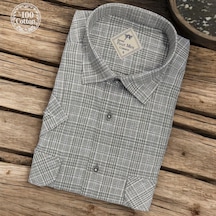 Linen Keten Klasik %100 Cotton Kısa Kollu Terletmeyen İki Cepli Kapaklı Beyaz Gömlek Regular Kalıp -10189 Beyaz
