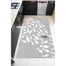 Gri Kaymaz Tabanlı Yıkanan Balık Desenli Mutfak Halısı Ar829n11