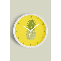 Ananas Tasarımı Mutfak Duvar Saati - 30cm - Önü Camlı Beyaz Kasa - Sessiz Mekanizma Beyaz
