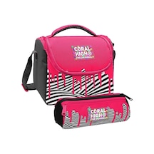 Coral High Kız Çocuk Pembe Siyah Beyaz Boya Desenli Thermo Beslenme Çantası Ve Üç Bölmeli Kalemlik Seti Çok Renkli