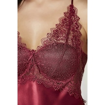 Pierre Cardin 6040 Kısa Gecelikli 6'lı İpek Set Bordo