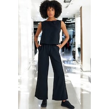 Yazlık Rahat Alt Üst Kolsuz İkili Keten Takım siyah