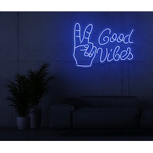 Good Vibes Yazılı Ve Şekilli Neon Tabela Mavi